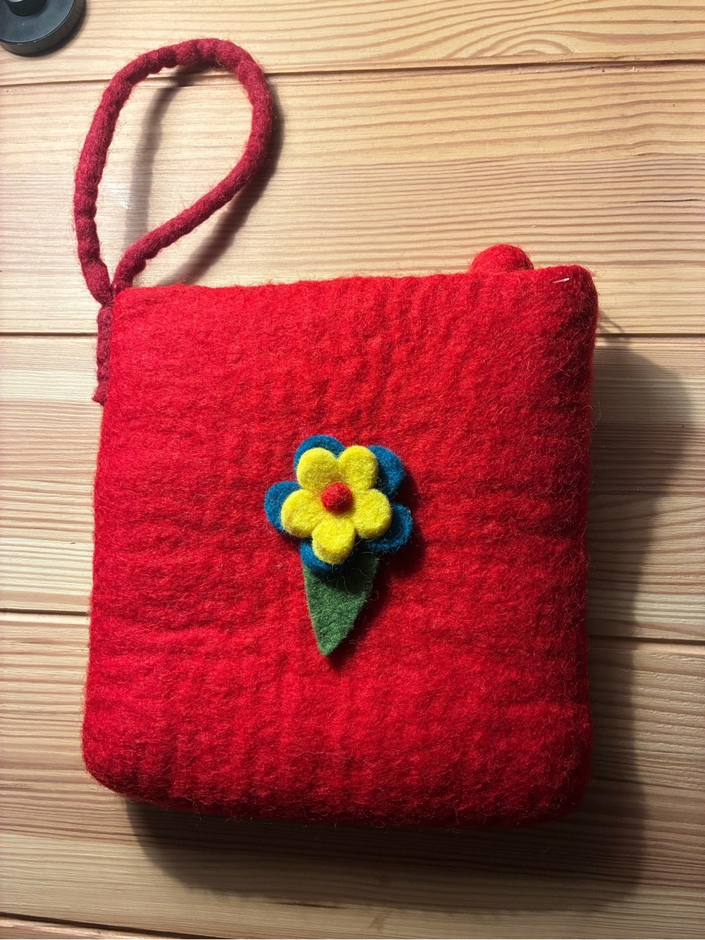 Handcrafted Red Felt Wristlet Bag from Nepal